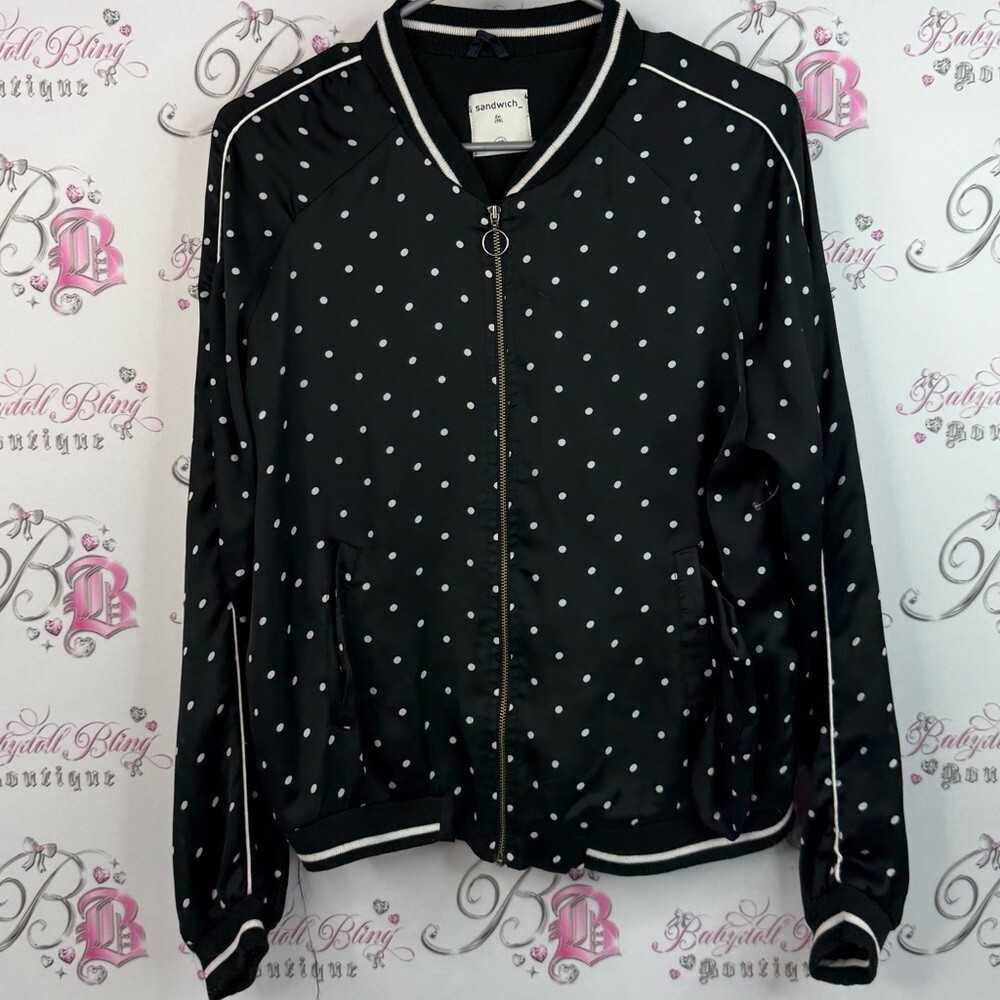 Sandwich zip up coat colour block Black and White Polka Dot Bomber Jacket
